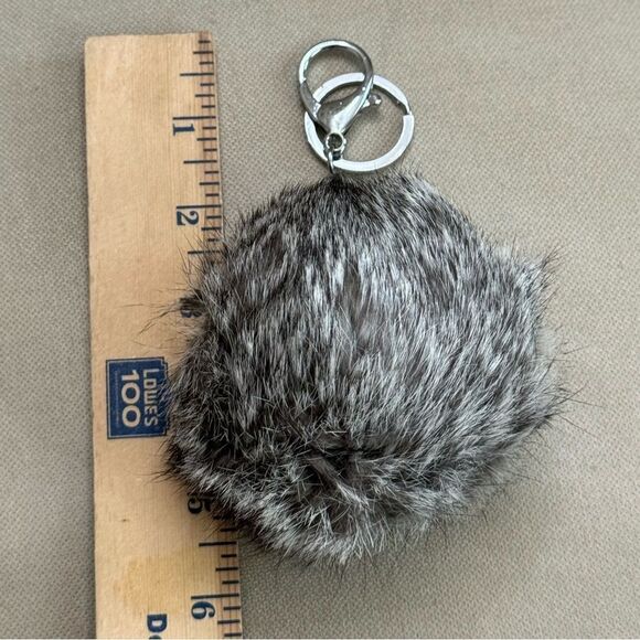 Rabbit Fur Keychain Gray and White - Picture 1 of 1